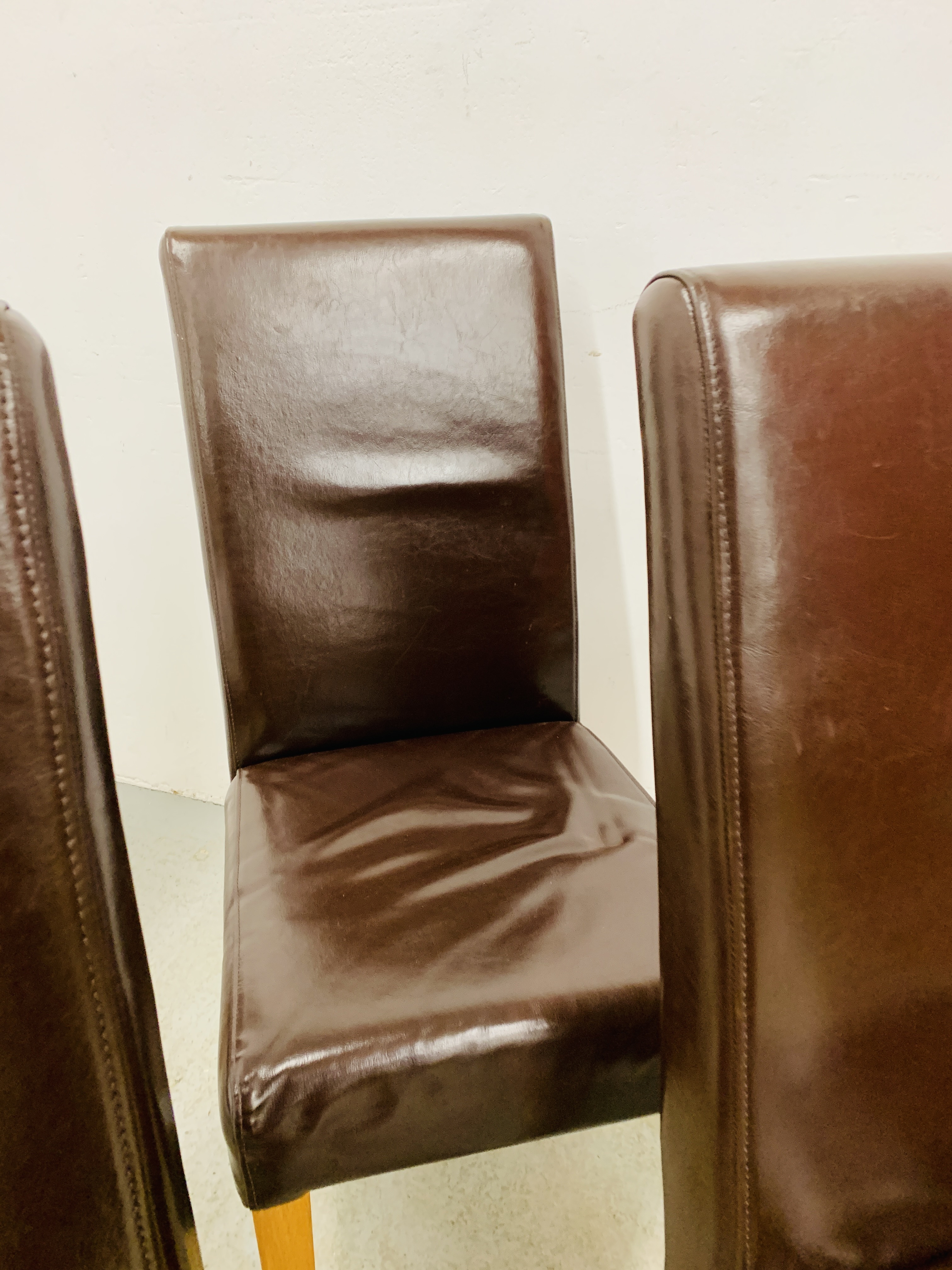SET OF 4 BROWN FAUX LEATHER DINING CHAIRS - Image 5 of 7