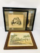 FRAMED VINTAGE COLOURED PRINT "PARTRIDGE SHOOTING II",