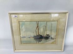 S.J.R. LEEMING WATERCOLOUR "THE EDITH MAY HEYBRIDGE BASIN" = W 34CM X H 23CM.