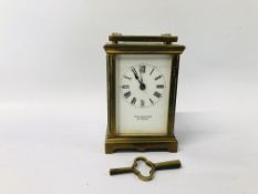 VINTAGE BRASS CARRIAGE CLOCK MARKED PAGE KEEN & PAGE PLYMOUTH (WITH KEY)