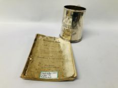 A SILVER SOUVENIR TANKARD "FREDERICK DANBY PALMER 17TH JUNE 1881" ALONG WITH A YARMOUTH NOTS FIRST