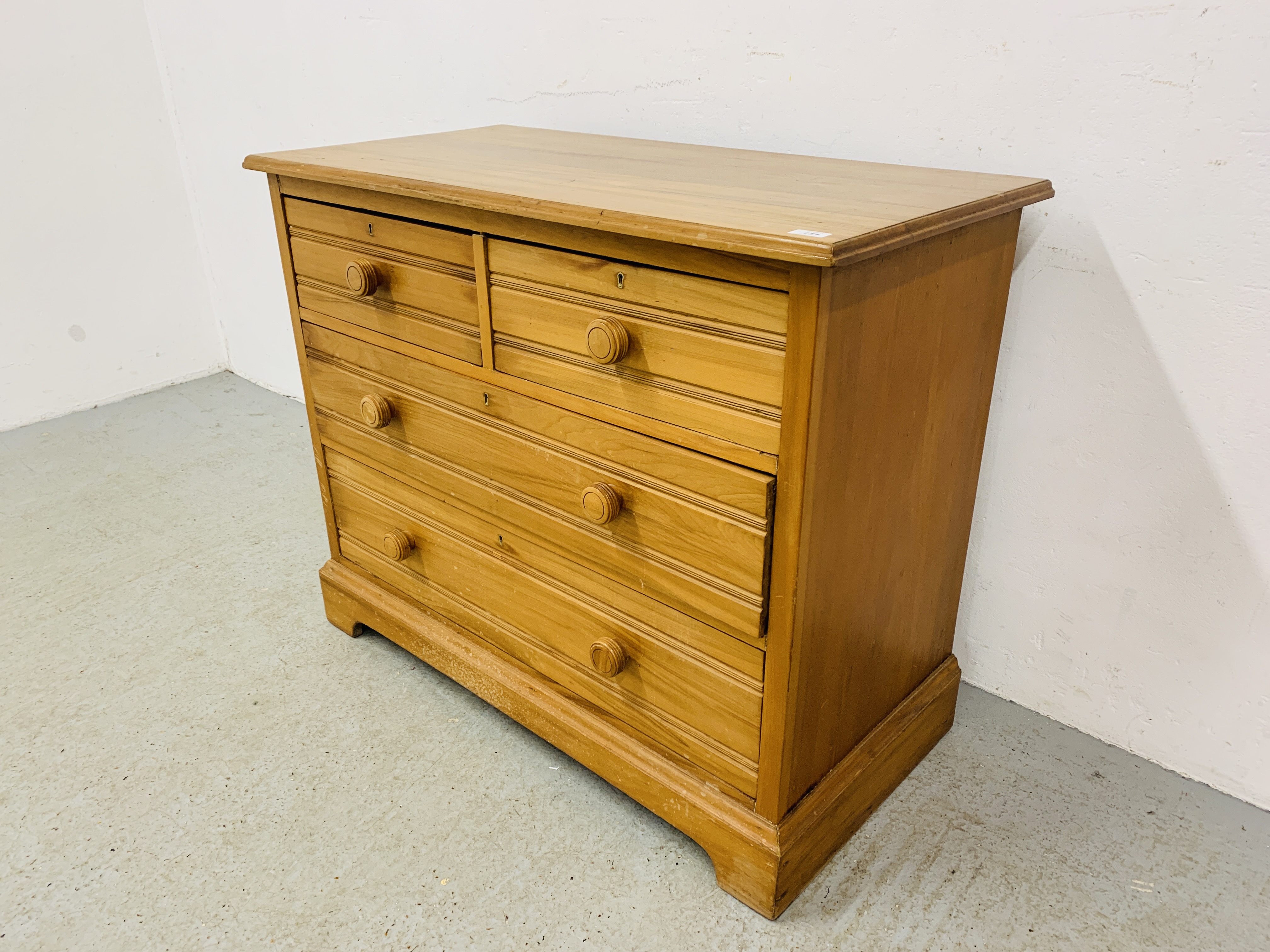WAXED PINE TWO OVER TWO DRAWER CHEST WITH TURNED HANDLES - W 107CM. D 55CM. H 87CM. - Image 2 of 7