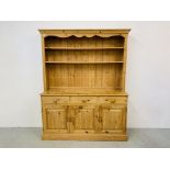 RUSTIC WAXED PINE 3 DOOR 3 DRAWER DRESSER W 158CM, D 44CM,