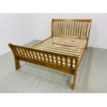 MODERN LIGHT OAK FINISH KING SIZE BED FRAME WITH "THE SHIRE BED CO.