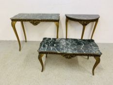 THREE ORNATE MOCK MARBLE EFFECT TOP OCCASIONAL TABLES A/F