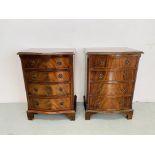 PAIR OF FLAME MAHOGANY FOUR DRAWER CHESTS - W 49CM. D 36CM. H 70CM.