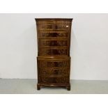 REPRODUCTION 2 OVER 6 DRAWER CHEST ON CHEST WITH BRASS HANDLES - W 76CM. D 48CM. H 154CM.