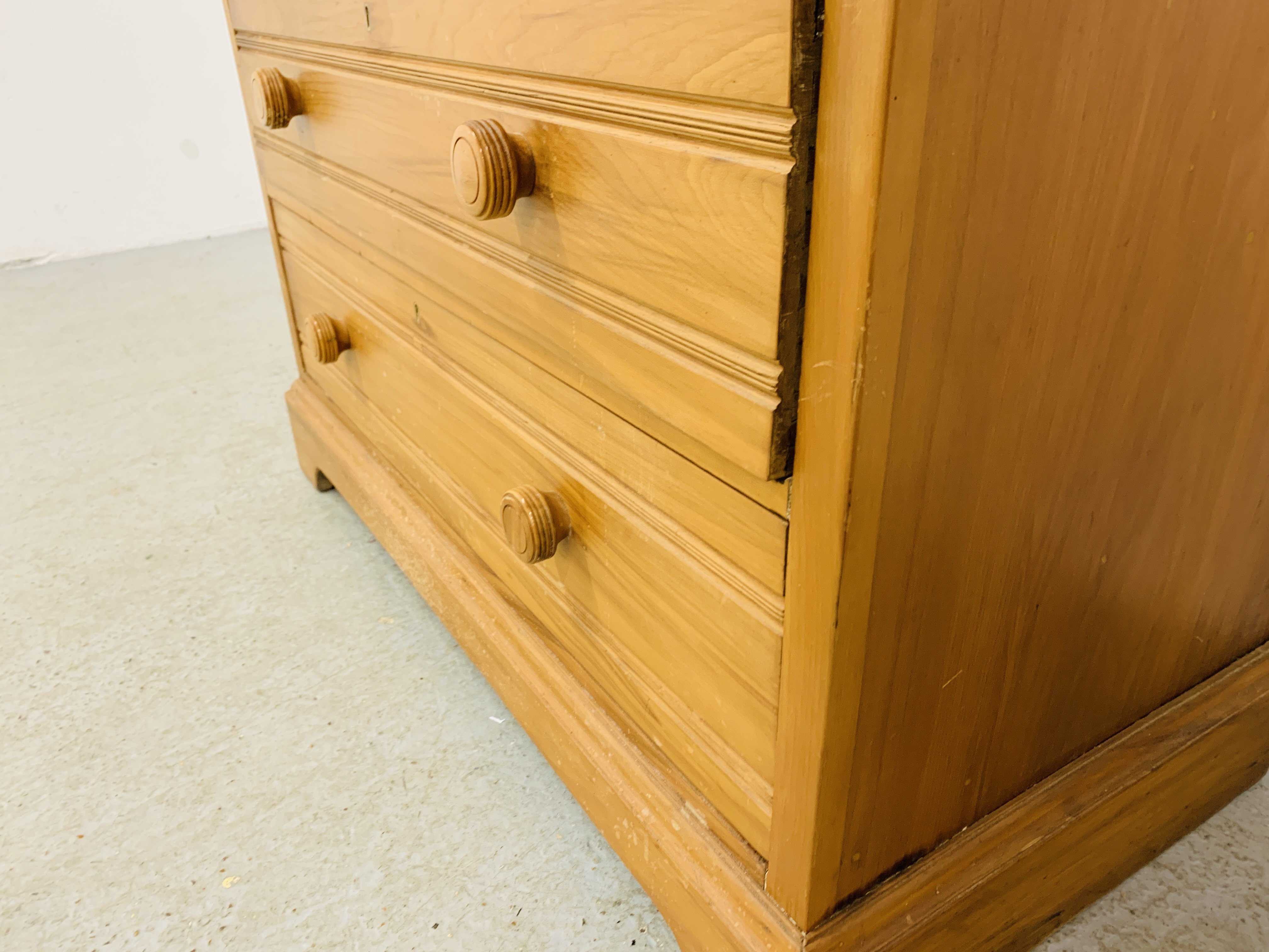 WAXED PINE TWO OVER TWO DRAWER CHEST WITH TURNED HANDLES - W 107CM. D 55CM. H 87CM. - Image 5 of 7