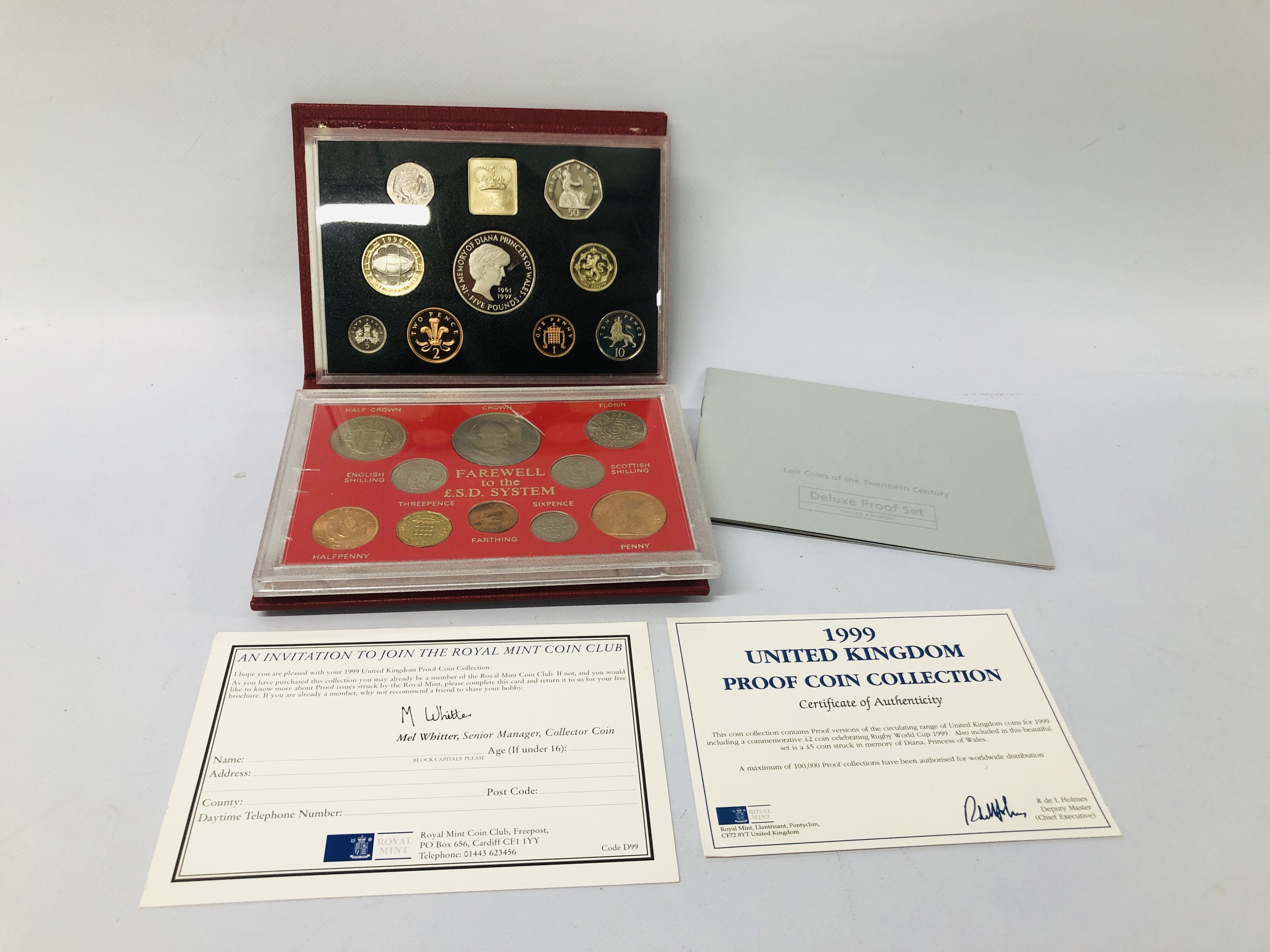 1999 UNITED KINGDOM PROOF COIN COLLECTION WITH CERTIFICATE AND FAREWELL TO THE £.S.