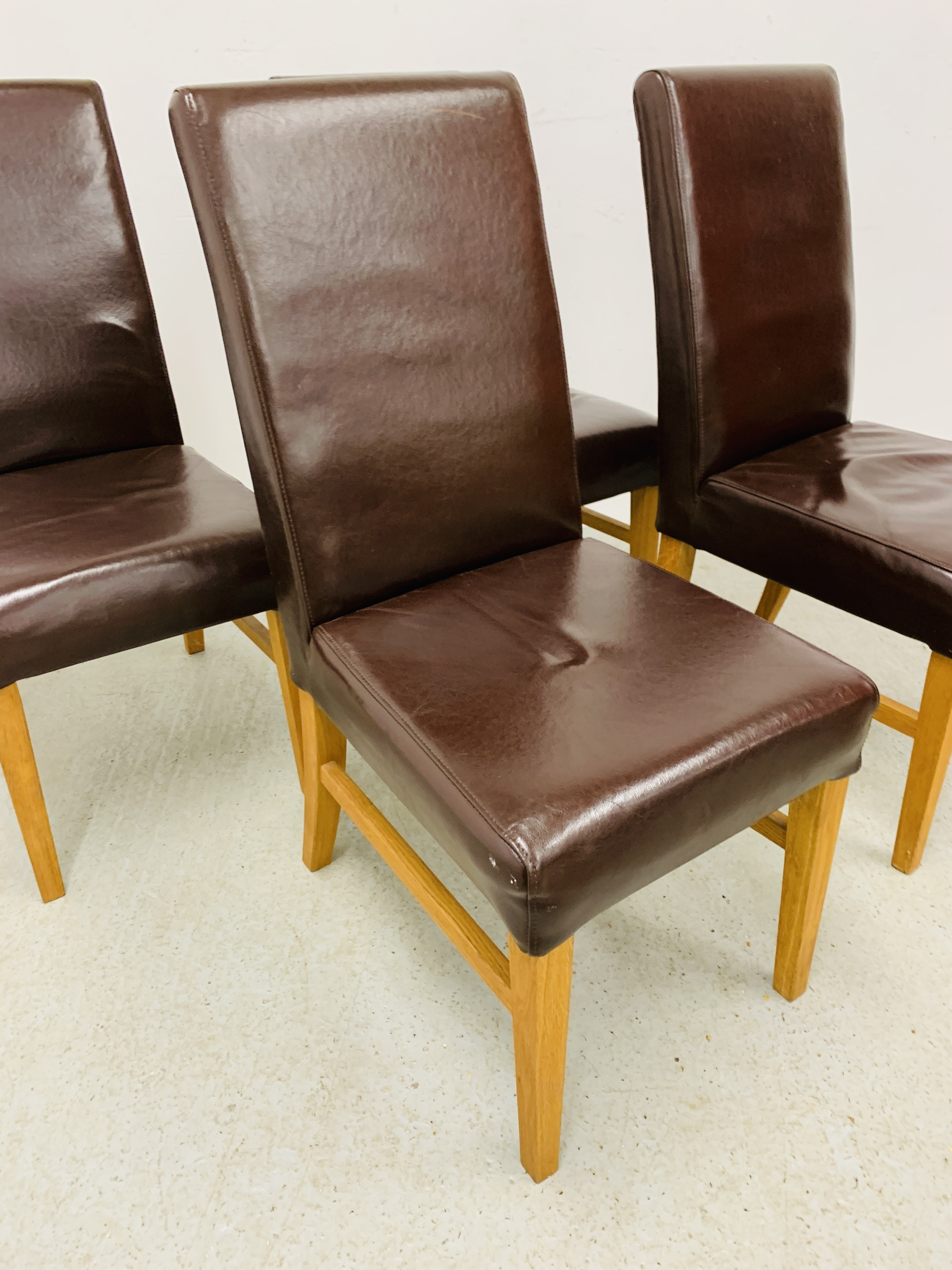 SET OF 4 BROWN FAUX LEATHER DINING CHAIRS - Image 3 of 7