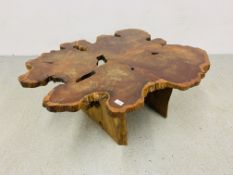HAND CRAFTED COFFEE TABLE - THE TOP CRAFTED FROM HARDWOOD TIMBER SLAB