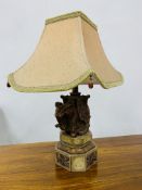 MODERN ITALIAN ELEPHANT TABLE LAMP WITH A BEIGE SHADE, BEADED DETAIL TO EACH CORNER - H 53CM.