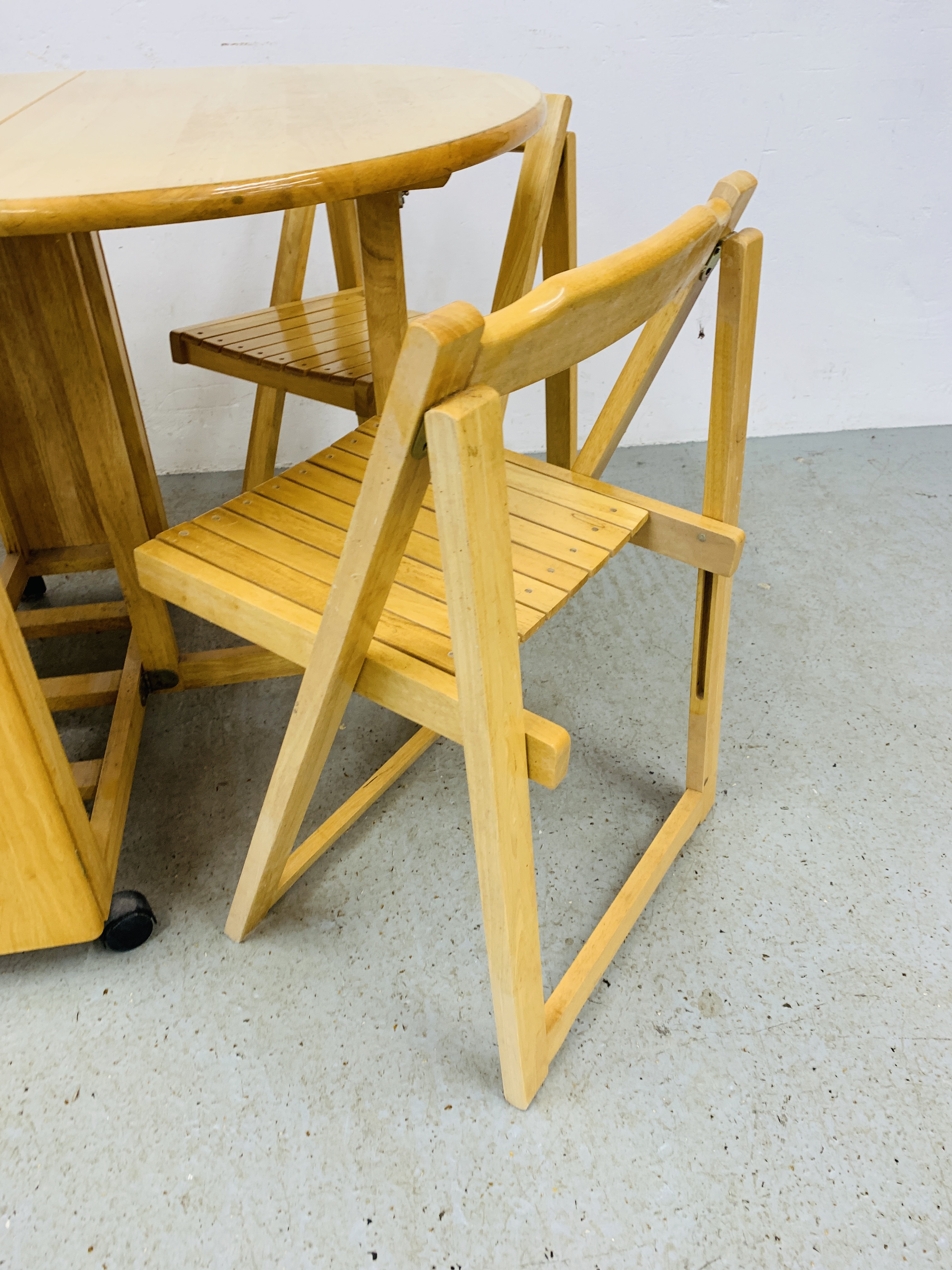 MODERN BEECH WOOD COMPACT GATELEG DINING SET (TABLE AND FOUR FOLDING CHAIRS) - W 85CM. L 132CM. - Image 8 of 8