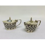 A PAIR OF SILVER BOAT-SHAPED MUSTARDS WITH PIERCED SIDES, MAKER WO,