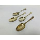 3 MID-C18TH HANOVERIAN PATTERN SILVER SERVING SPOONS, ONE BY W SCARLETT, LONDON 1732,