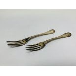 2 MATCHING SILVER TABLE FORKS, ONE CONTINENTAL, ONE ENGLISH, THREAD AND END-DECORATED PATTERN,