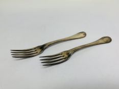 2 MATCHING SILVER TABLE FORKS, ONE CONTINENTAL, ONE ENGLISH, THREAD AND END-DECORATED PATTERN,