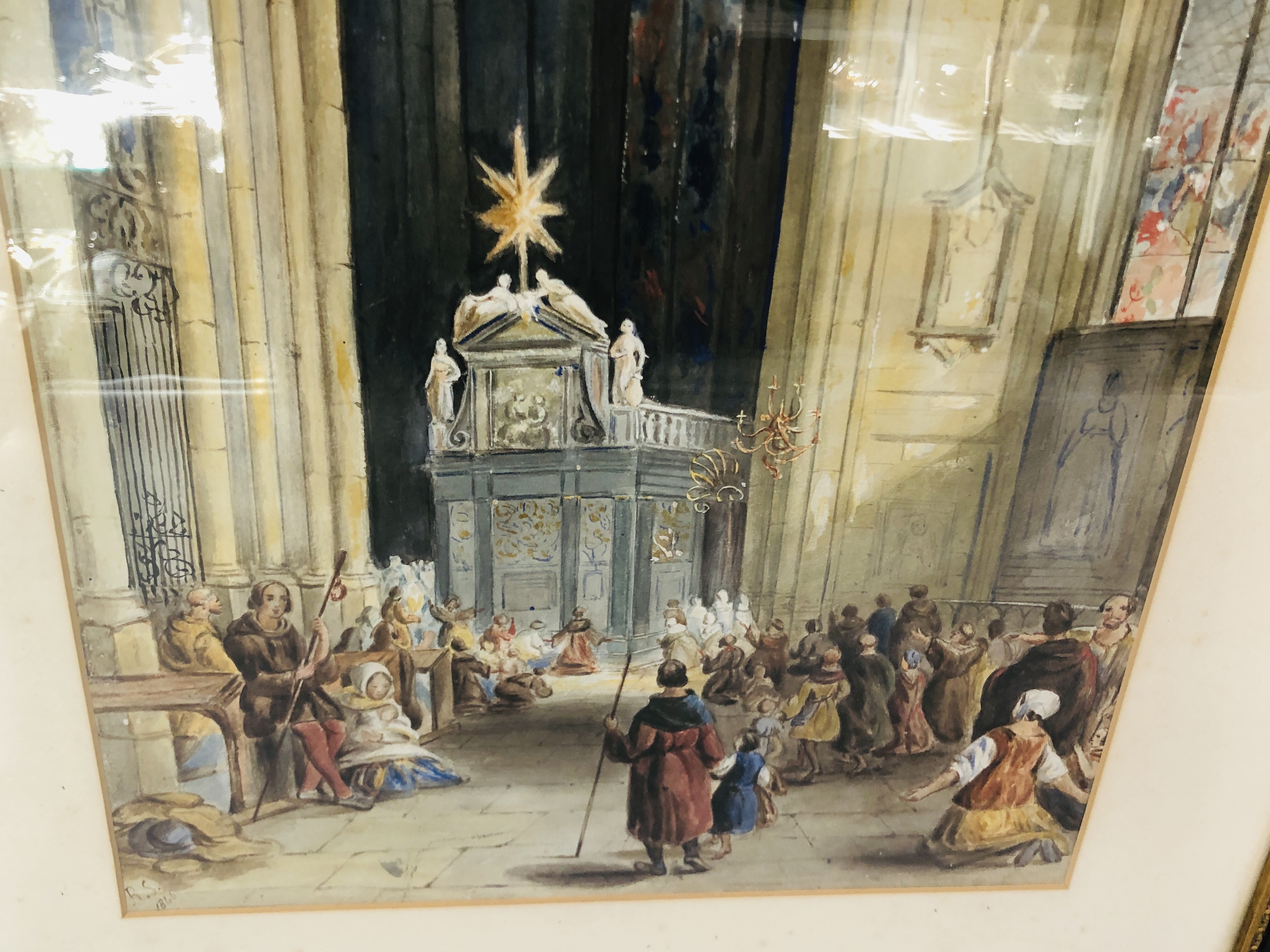 2 FRAMED WATERCOLOURS COLOGNE CATHEDRAL INTERIOR SCENE 45CM X 32CM AND STABLE SCENE 42CM X 32CM - Image 5 of 11