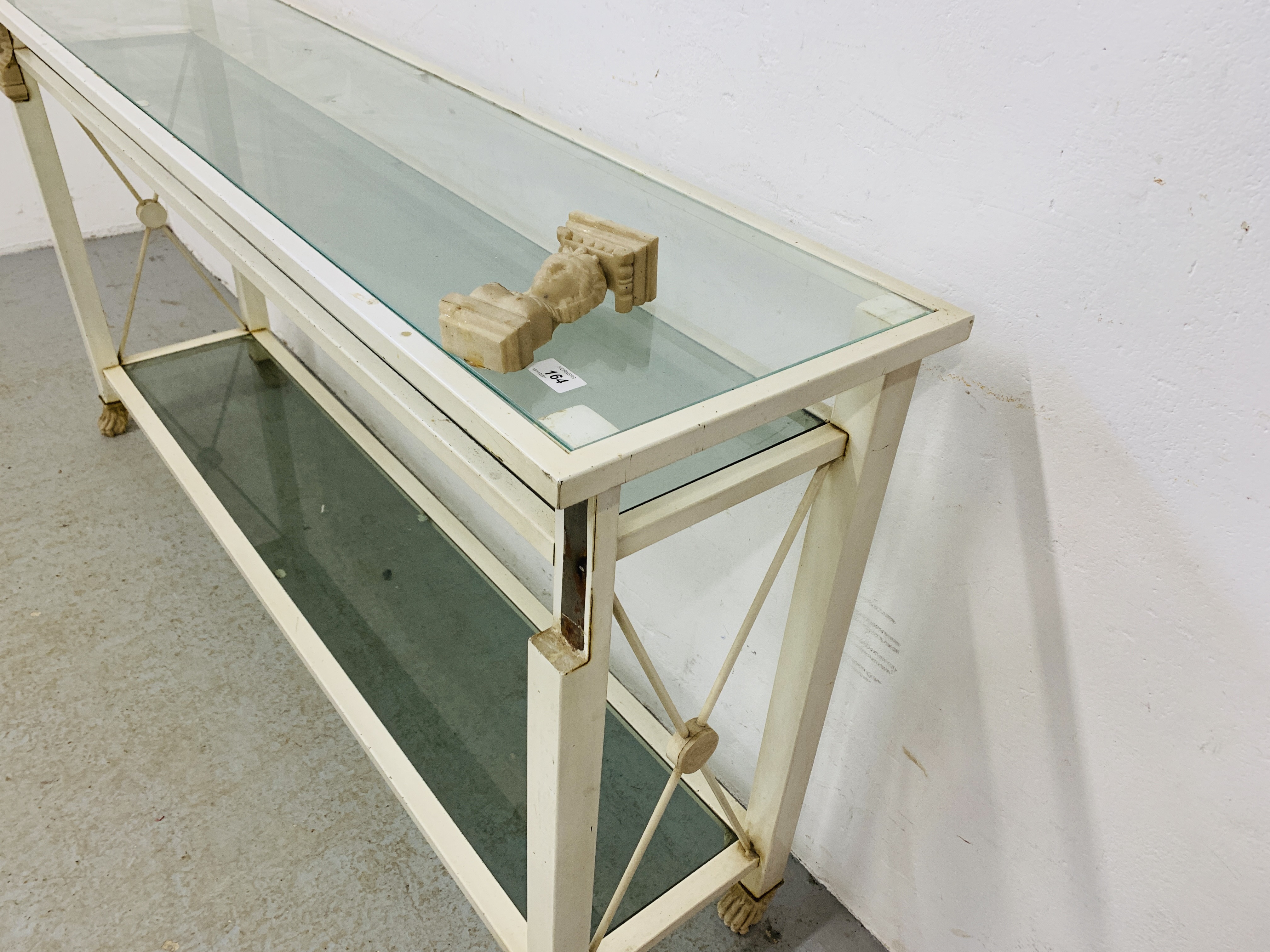 A METALCRAFT GLASS TOP SIDE TABLE L 150CM, D 36CM, - Image 6 of 6