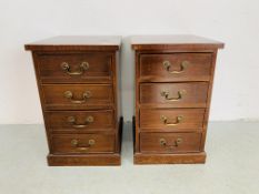 PAIR OF MAHOGANY 4 DRAWER BEDSIDE CHESTS WITH FITTED BRASS HANDLES - W 35CM. D 39CM. H 56CM.