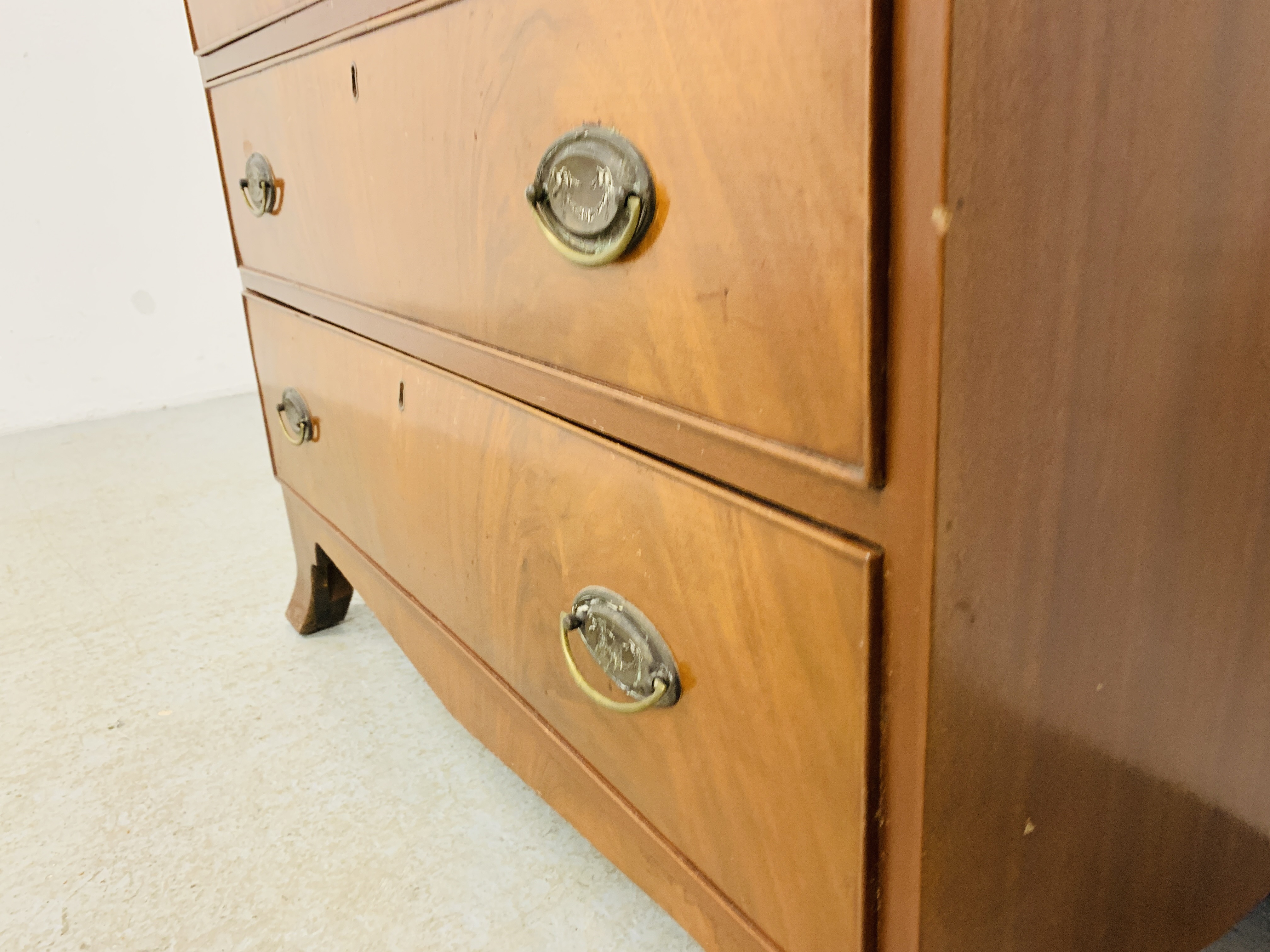 AN EARLY C19TH EDWARDIAN TWO OVER TWO DRAWER CHEST WITH BRASS HANDLES - W 91CM. D 44CM. H 80CM. - Image 8 of 8