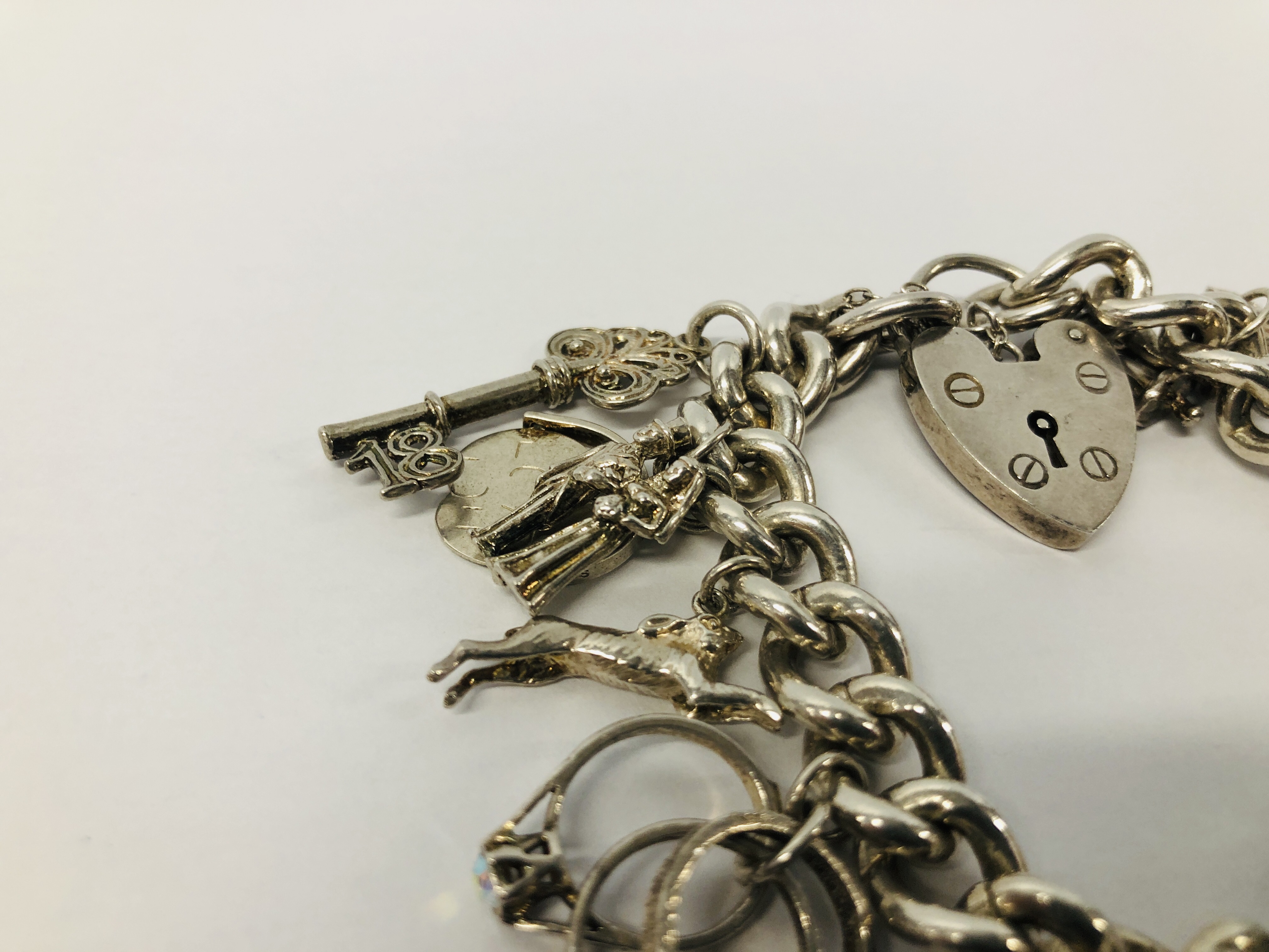 SILVER CHARM BRACELET (15 CHARMS ATTACHED) - Image 4 of 8