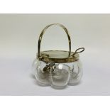 A GLASS PRESERVE POT OF LOBED FORM, THE SILVER MOUNTS BY HUKIN & HEATH, LONDON,