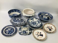 COLLECTION OF BLUE AND WHITE CHINA TO INCLUDE COPELAND SPODES ITALIAN BOWL, JUG,