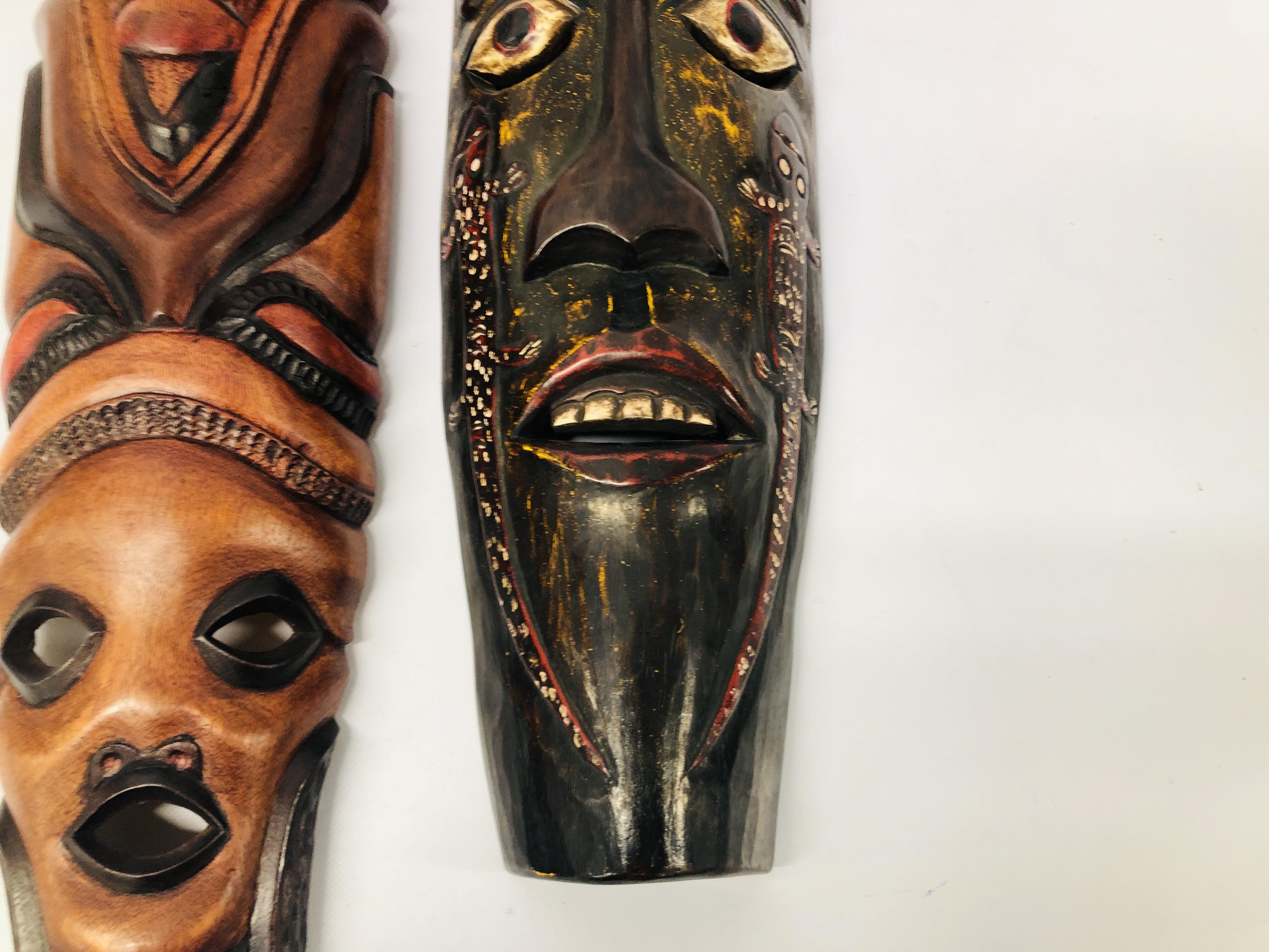 2 HARDWOOD AFRICAN TRIBAL REPRODUCTION WALL MASKS - Image 3 of 6