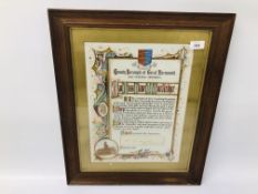 FRAMED HAND COLOURED RETIREMENT CERTIFICATE BY J.J.