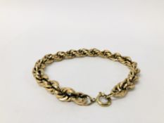 A 9CT GOLD ROPE TWIST BRACELET