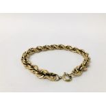 A 9CT GOLD ROPE TWIST BRACELET