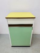 A 1960's FORMICA FINISH LARDER STORE CABINET WITH DRAWER - W 55CM. D 48CM. H 91CM.