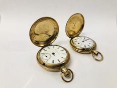 2 X VINTAGE GOLD PLATED POCKET WATCHES - ONE MARKED "ELGIN NATIONAL WATCH CO.