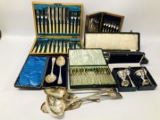 A BOX CONTAINING GOOD QUALITY SILVER PLATED WARES TO INCLUDE CASED FISH CUTLERY,