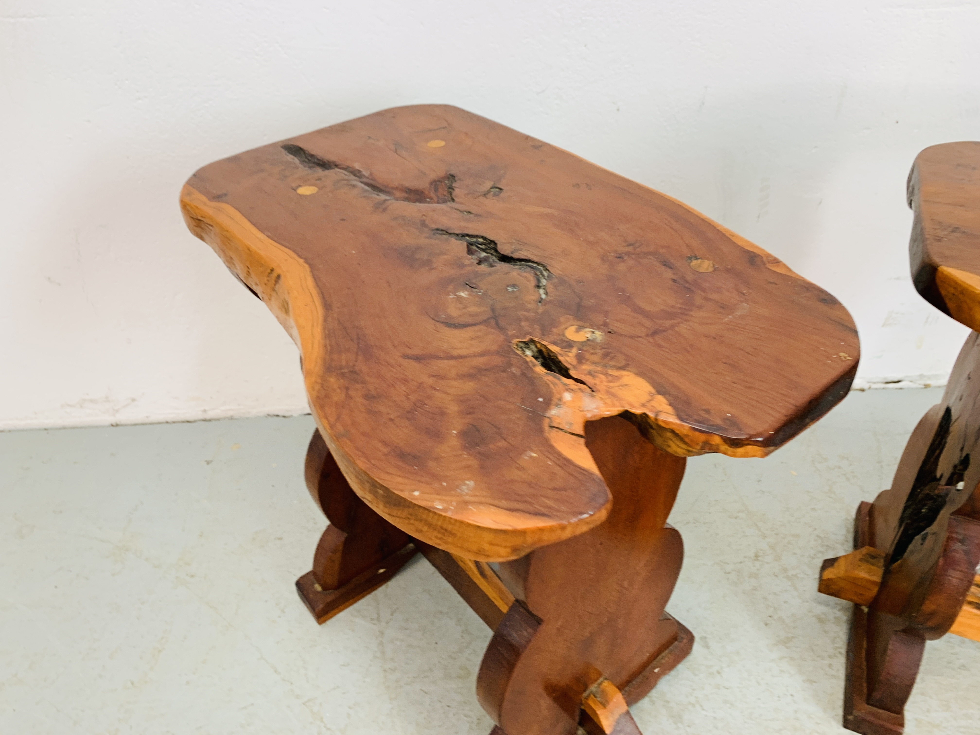 PAIR OF NATURAL SLAB WOOD OCCASIONAL TABLES - W 49CM. D 34CM. H 46CM. - Image 4 of 5