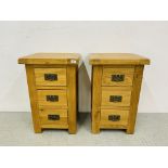 PAIR OF MODERN LIGHT OAK FINISH THREE DRAWER BEDSIDE CHESTS - W 45CM. D 40CM. H 70CM.