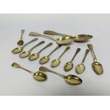 3 LARGE GEORGIAN SILVER FIDDLE PATTERN TEASPOONS, LONDON, ALONG WITH A JAM SPOON, EDINBURGH ASSAY,