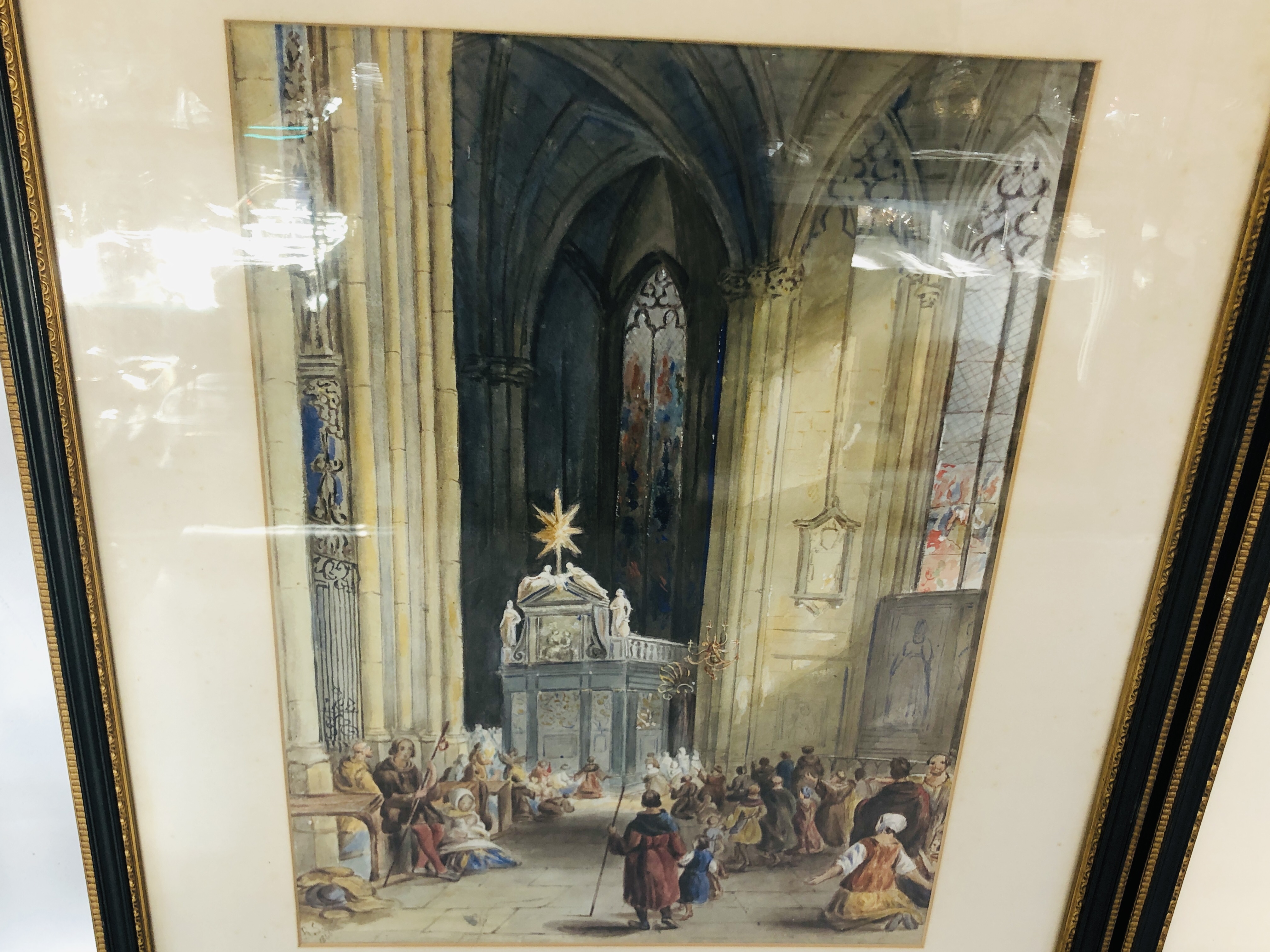 2 FRAMED WATERCOLOURS COLOGNE CATHEDRAL INTERIOR SCENE 45CM X 32CM AND STABLE SCENE 42CM X 32CM - Image 4 of 11