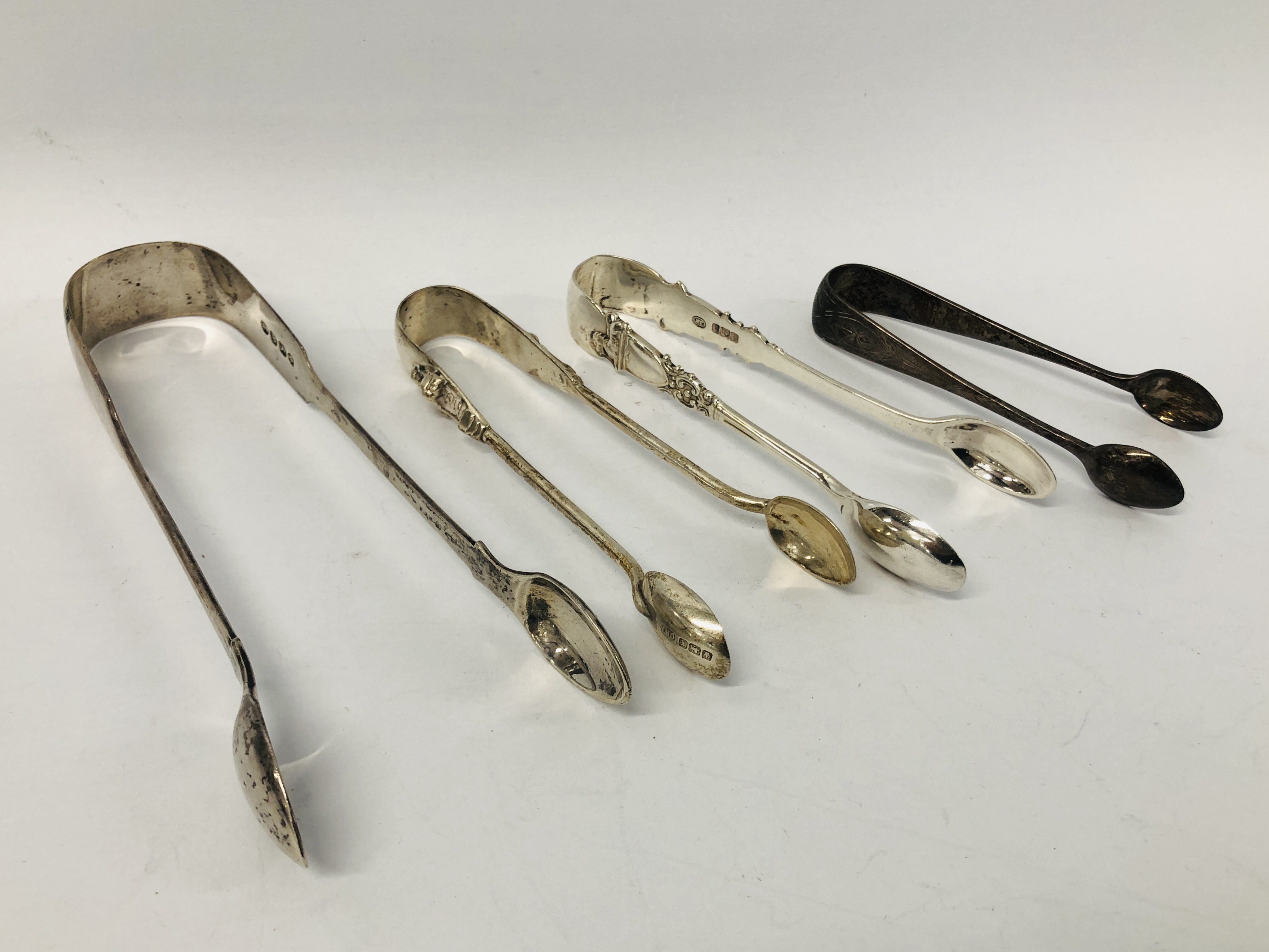 FOUR VARIOUS PAIRS OF SILVER SUGAR NIPS, FIVE SILVER SALT SPOONS, - Image 5 of 8