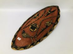 A CARVED AFRICAN (1969) SHEILD H 90CM,