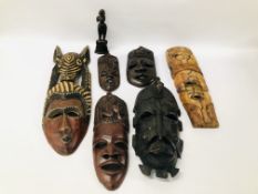 6 HARDWOOD AFRICAN TRIBAL REPRODUCTION WALL MASKS