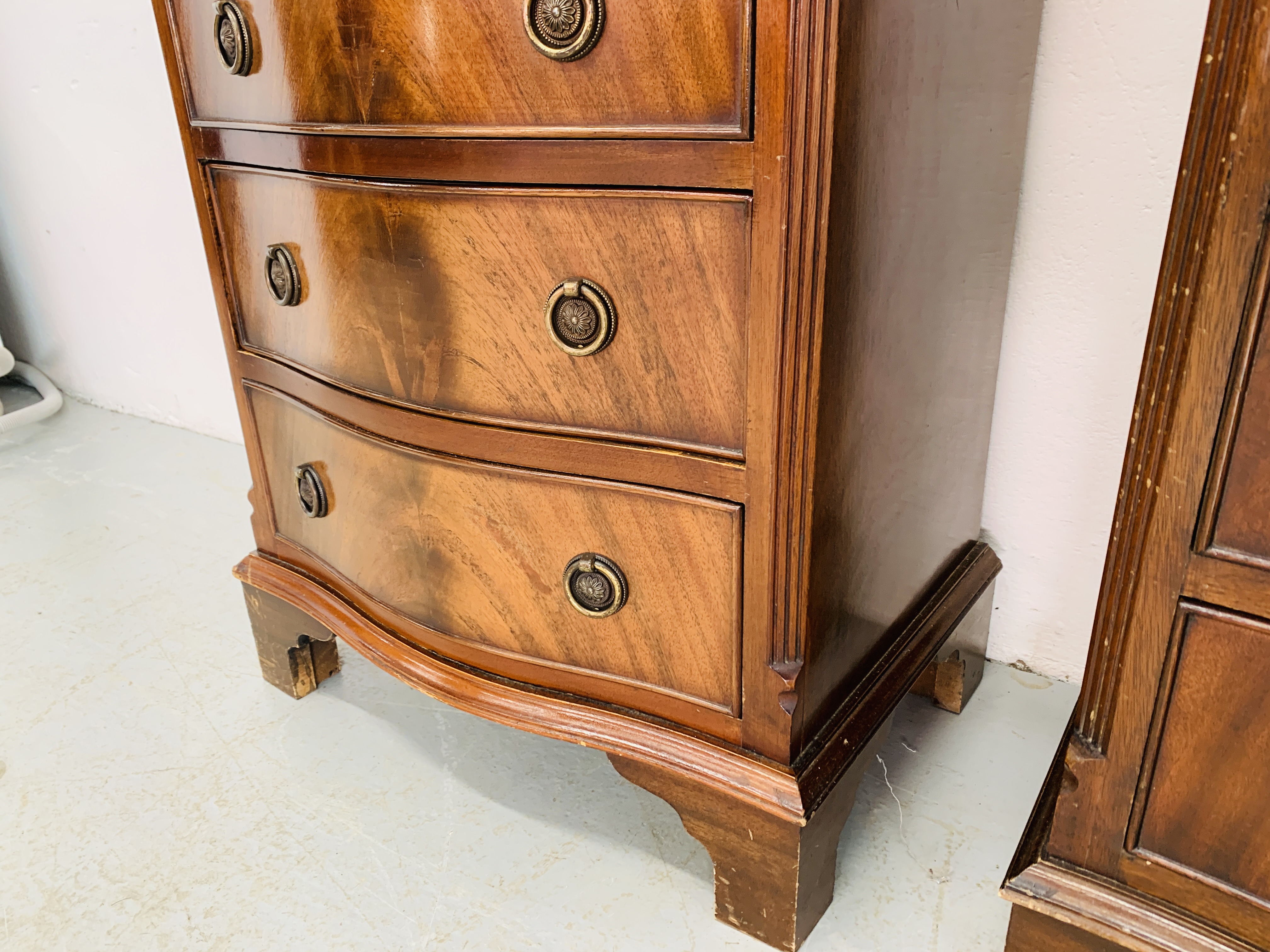 PAIR OF FLAME MAHOGANY FOUR DRAWER CHESTS - W 49CM. D 36CM. H 70CM. - Image 8 of 10