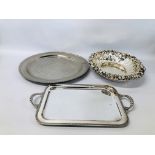 EGYPTIAN STYLE CHARGER HIGHLY DECORATIVE OVAL CENTRE PIECE ALONG WITH A BOXED "ROYAL SILVER" TWO