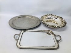 EGYPTIAN STYLE CHARGER HIGHLY DECORATIVE OVAL CENTRE PIECE ALONG WITH A BOXED "ROYAL SILVER" TWO