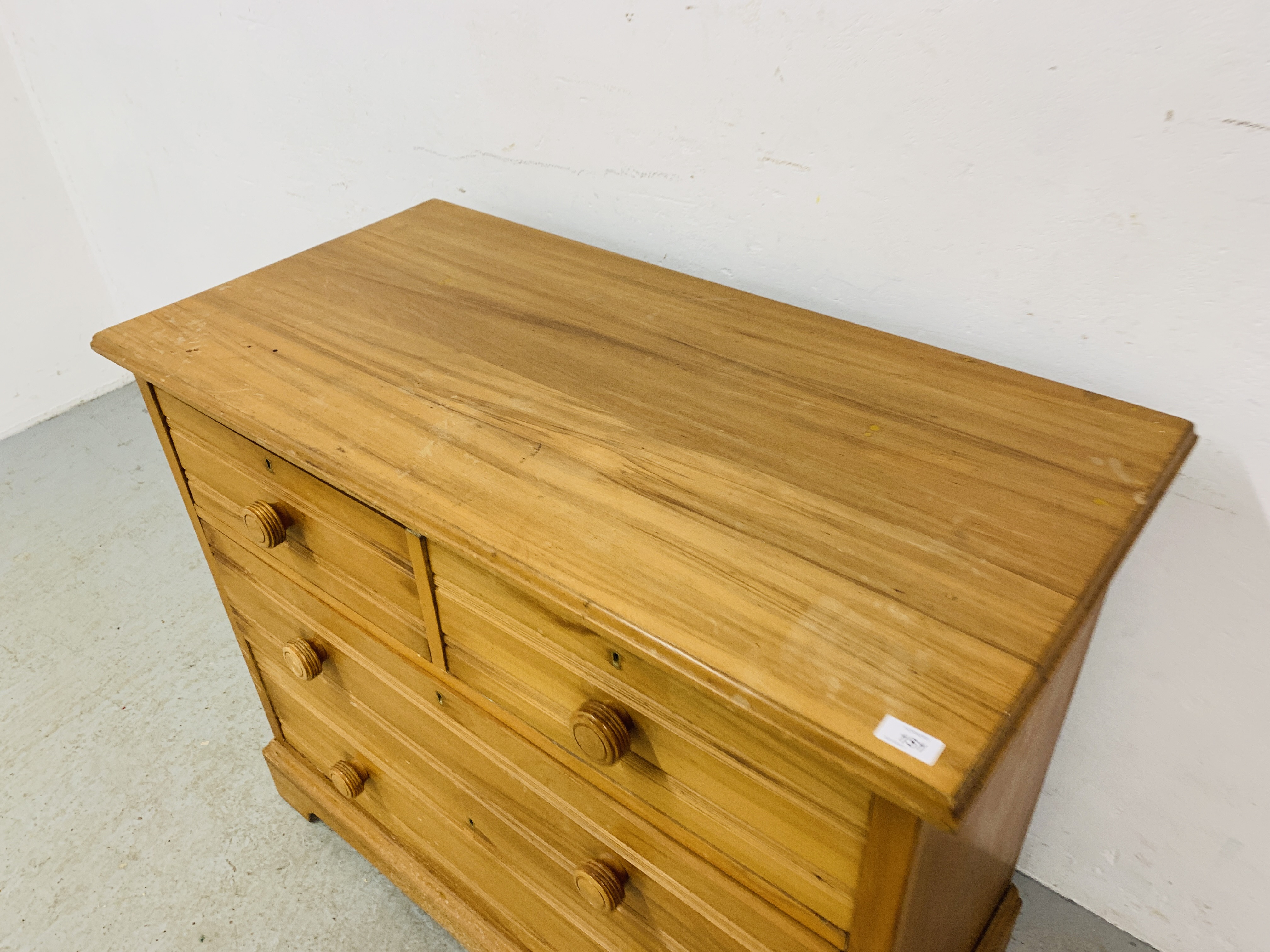 WAXED PINE TWO OVER TWO DRAWER CHEST WITH TURNED HANDLES - W 107CM. D 55CM. H 87CM. - Image 3 of 7