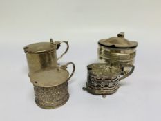 4 VARIOUS SILVER MUSTARDS,