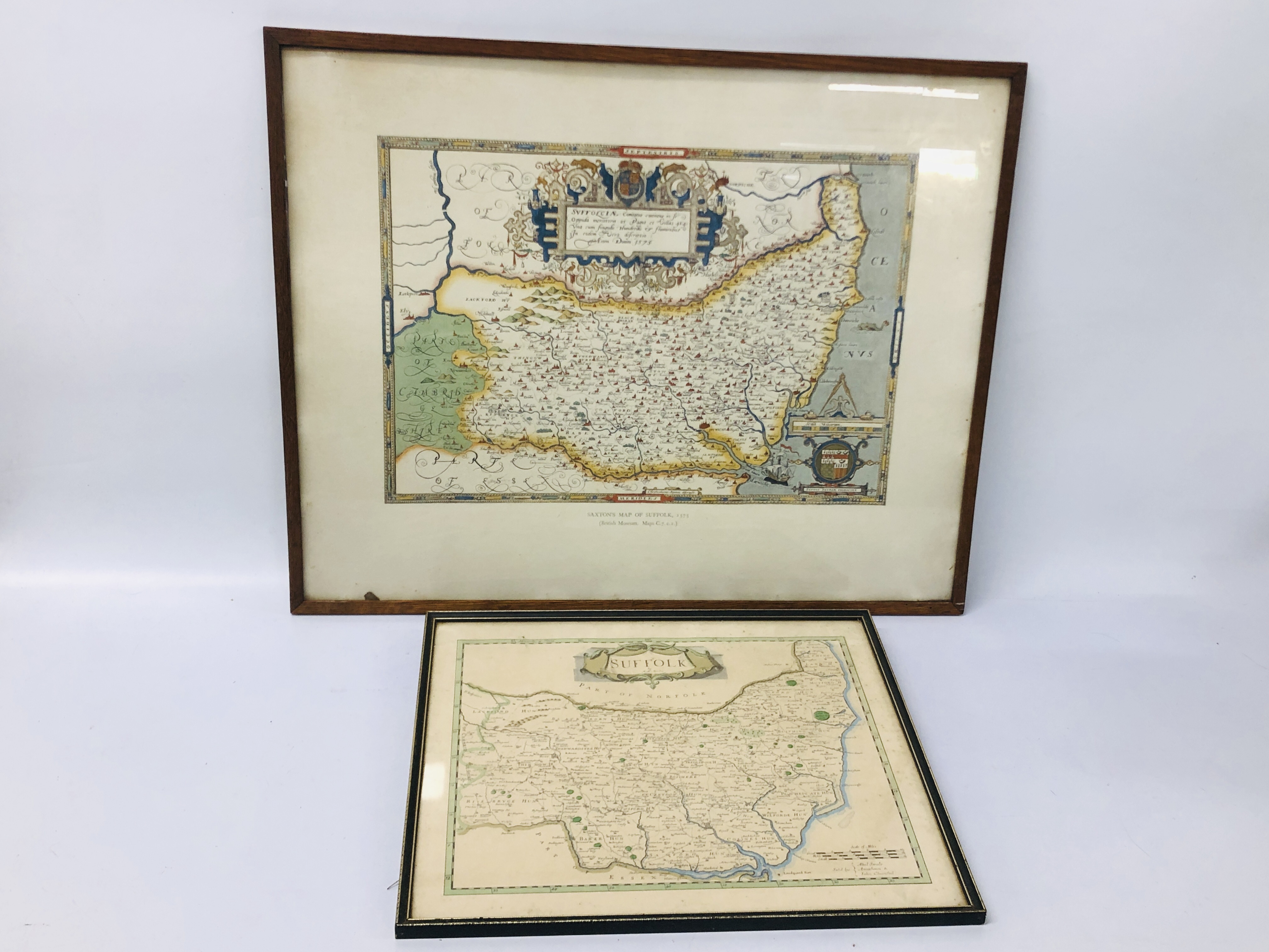 A REPRODUCTION SEXTONS MAP OF NORFOLK ALONG WITH A MORDENS MAP OF SUFFOLK
