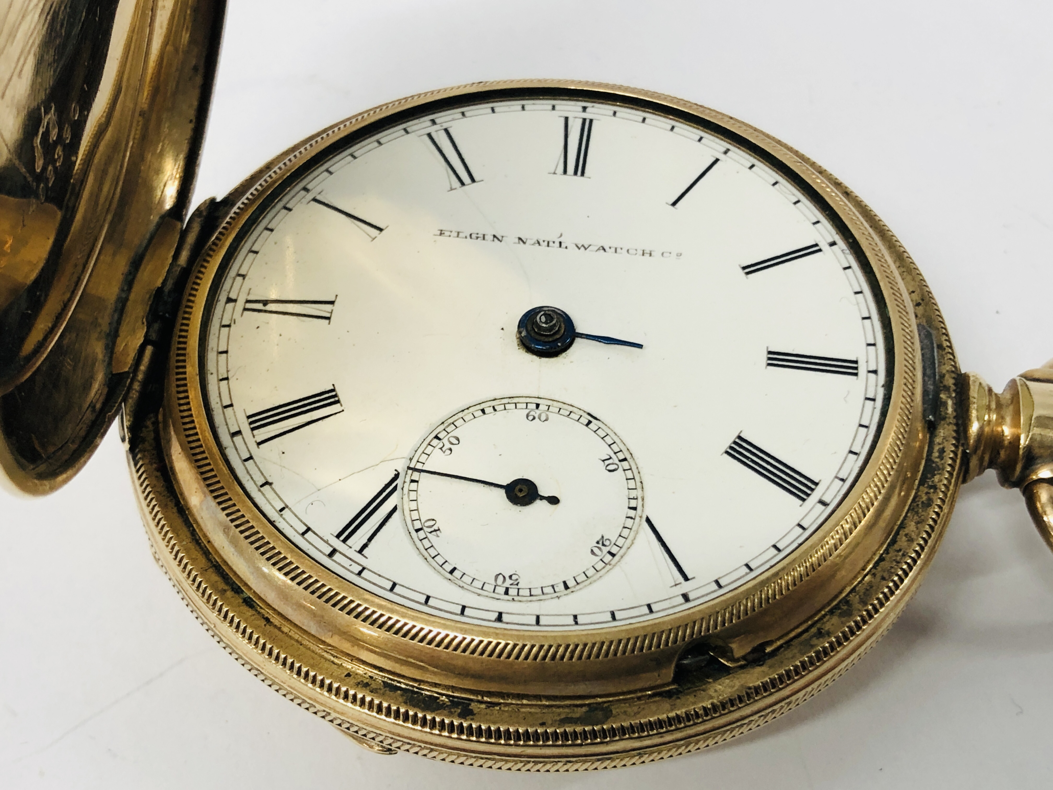 2 X VINTAGE GOLD PLATED POCKET WATCHES - ONE MARKED "ELGIN NATIONAL WATCH CO. - Image 7 of 14