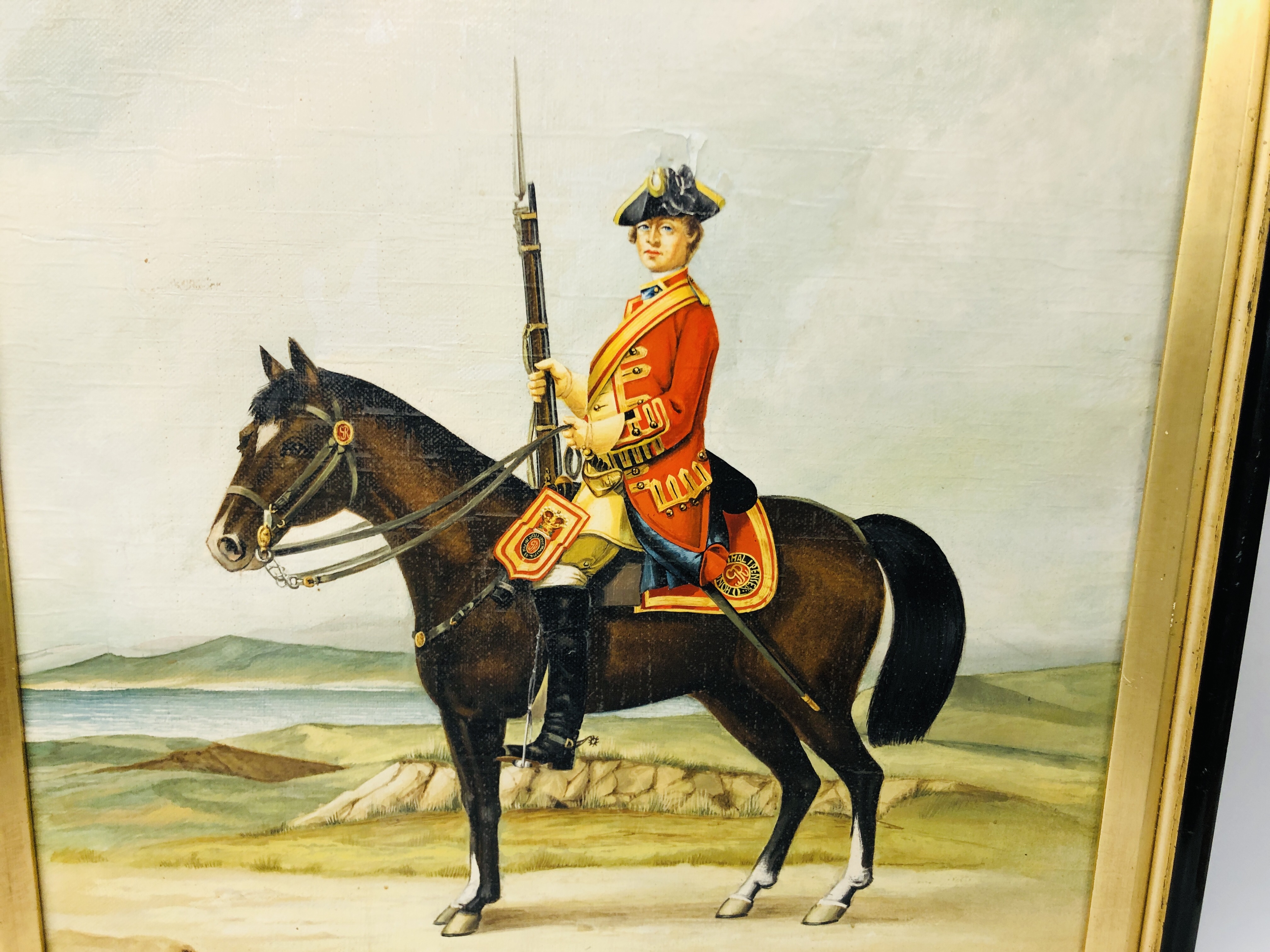 FRAMED OIL ON CANVAS, HORSE GUARDS 1751 BEARING SIGNATURE DARLEY DATED 76 - W 50CM. H 56CM. - Image 2 of 5